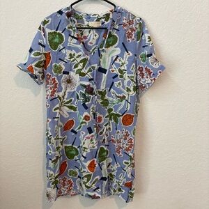 Promesa Blue Floral Short-Sleeve Tunic Dress, Size Small